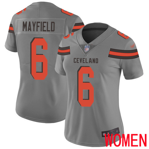 Cleveland Browns Baker Mayfield Women Gray Limited Jersey #6 NFL Football Inverted Legend